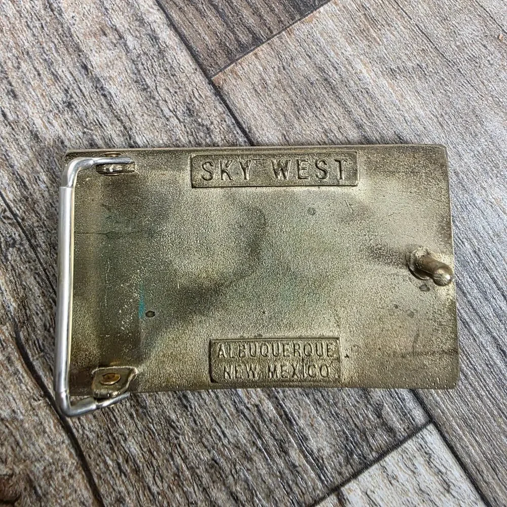 Vintage Sky West Albuquerque Wood Inlay Mountain Lightning Belt Buckle Brass